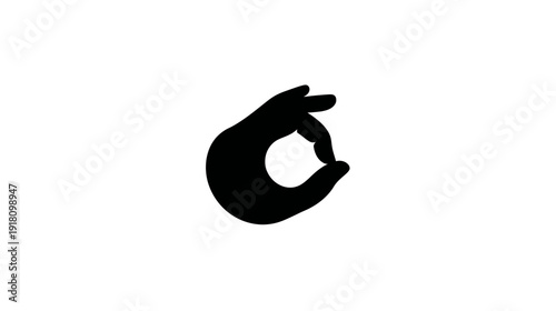 Black silhouette of a hand showing the OK gesture, symbolizing approval, agreement, excellent, perfect, success, and positive communication.