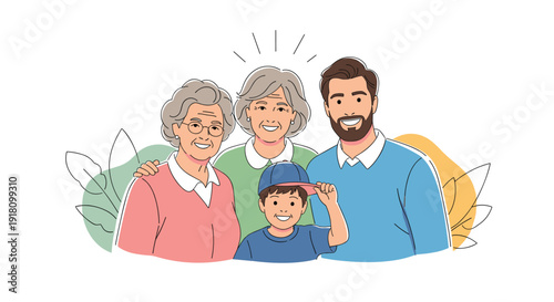 Happy multi generational family portrait with grandparents and children