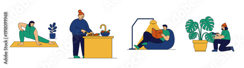 Flat Vector Lifestyle and Wellness Character Illustration Set for Mental Health and Daily Routine Design