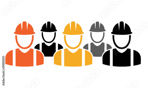 Worker avatar icons construction engineer profession flat vector set illustration, easily editable.