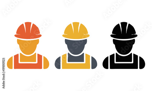 Construction profession worker avatar icon collection flat vector illustration, easily editable.