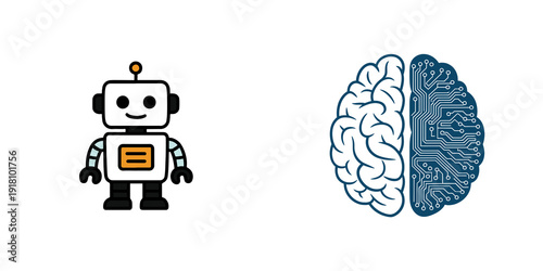 фотографія Robot and brain illustration together in one image isolated on transparent backg