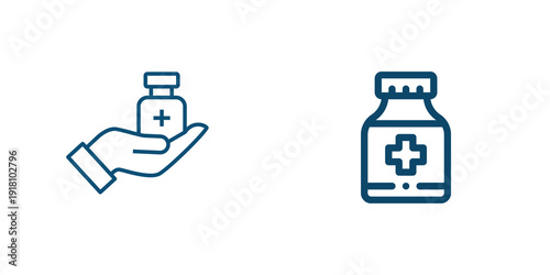 Принти на полотні Medical icons hand holding pill bottle and medicine jar isolated on transparent