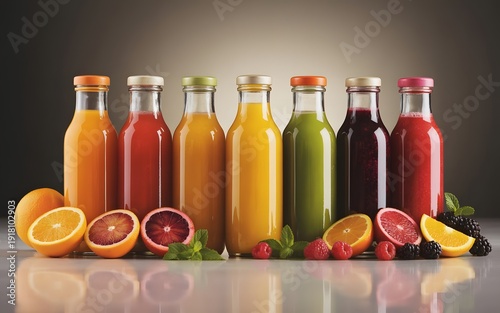 Elegant Row of Glass Bottles Filled with Clear Liquid on White Background