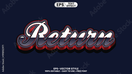 Return text effect with a 3D metallic style and dark blue background, perfect for titles and headings.