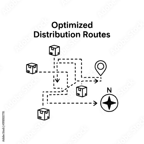 Optimized Distribution Routes Logistics Diagram Illustration.