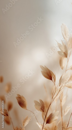 Dried Beige Grass Against Soft Off-White Background – Calm, Minimalist Wellness Background for Photos, Videos, and Decor