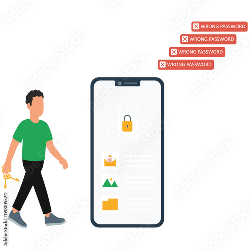 Cybersecurity Wrong Password Authentication Mobile Access Illustration