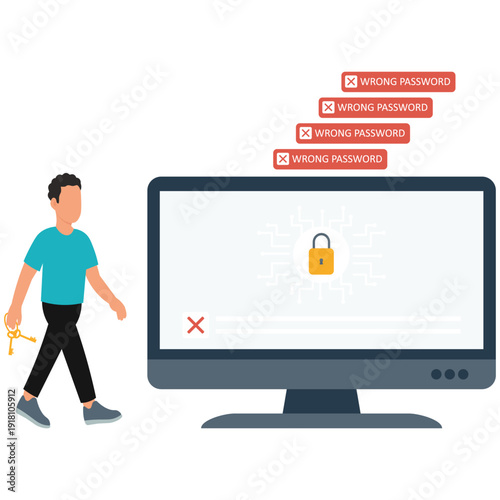 Cybersecurity Wrong Password Login Access Attempt Illustration