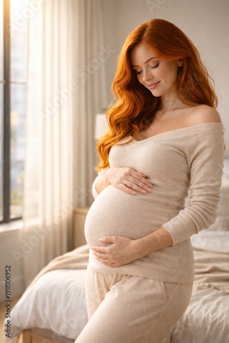 Pregnant woman standing by window at home holding her belly, natural light maternity portrait and prenatal wellbeing concept. Free Download Pregnant woman standing by window at home holding her belly, natural light maternity portrait and prenatal wellbeing concept. - GFXLoad