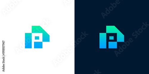 Vibrant abstract geometric logo featuring a stylized letter P formed by interconnected blocks, symbolizing digital progress, innovation, and technological advancement with a modern gradient design