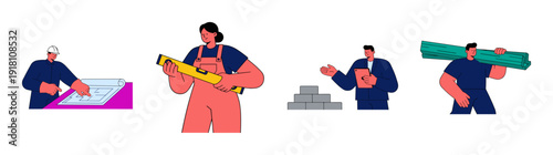 Flat Vector Construction Personnel Character Element Kit for Professional Building and Architecture Projects