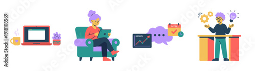 Flat Vector Productivity and Remote Work Illustration Element Kit for Modern Freelance Business Success