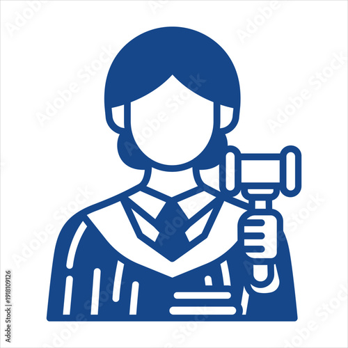 Female judge holding a gavel icon Vector