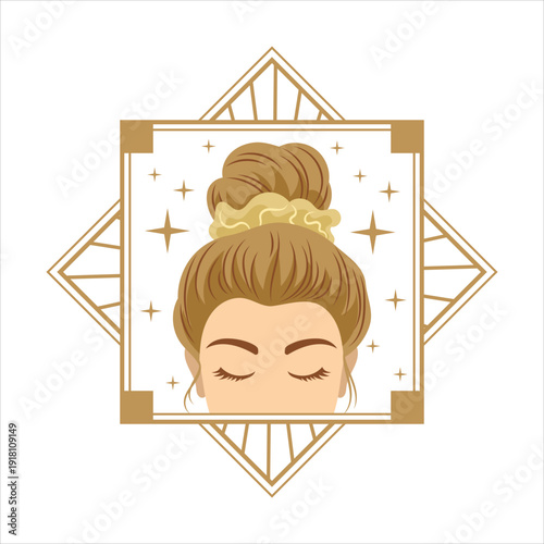 Woman with closed eyes and hair bun Vector