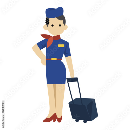 Female flight attendant with luggage Vector