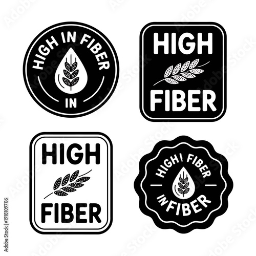 High fiber food labels and stamps for nutrition facts  various designs