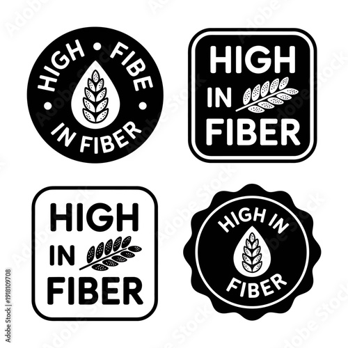 High in fiber food labels and badges for nutrition facts  healthy eating signs