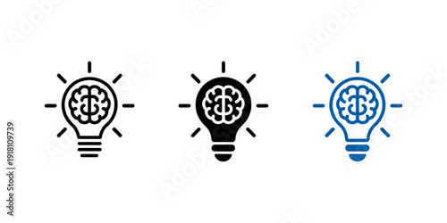 Light bulb icons with brain inside on white background