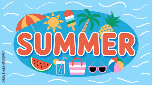 Summer vacation concept with beach items and refreshing drinks one sunny day