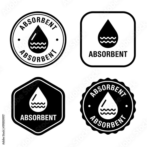 Black and white absorbent labels with water droplet icons