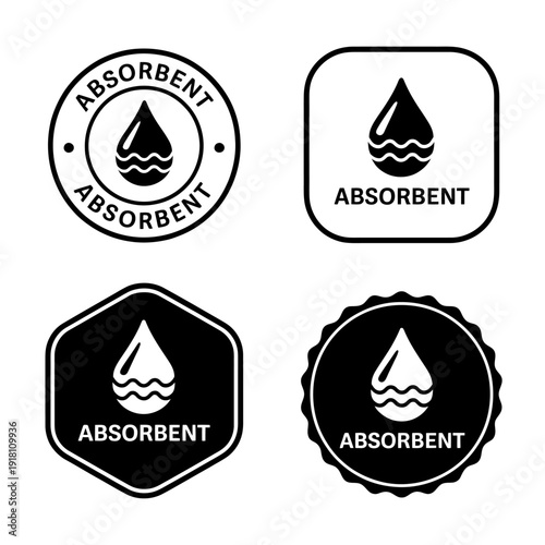 Black and white absorbent product labels and icons set  various shapes