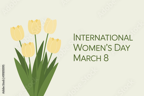 International Womens Day March 8 with yellow tulips flowers  celebration graphic