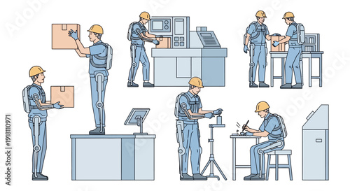 Industrial Workers in Various Work Settings.