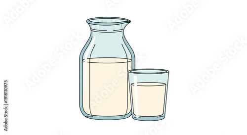 Glass Bottle and Glass of Milk.