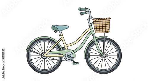 Vintage Bicycle with Wicker Basket Illustration.