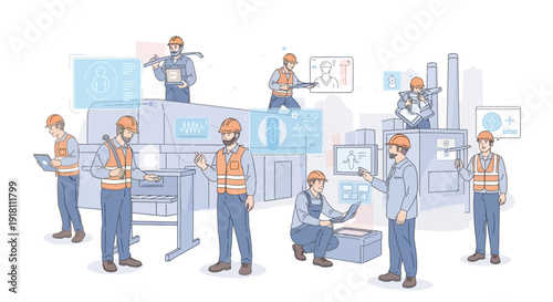 Industrial Workers in Safety Gear and Uniforms.