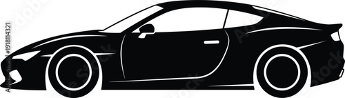 Minimalist black sports car silhouette vector illustration side view isolated on white background for automotive branding and racing design
