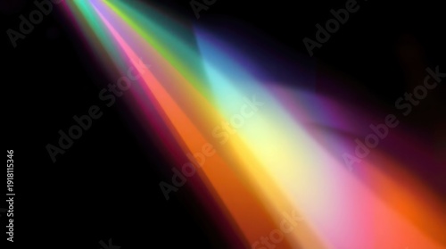 Blurred rainbow refraction overlay effect. Light lens prism effect on black background. Holographic reflection, crystal flare leak shadow overlay. Colorful rainbow disco ball light