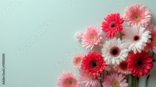 A bouquet of pink and white daisies is arranged in a vase