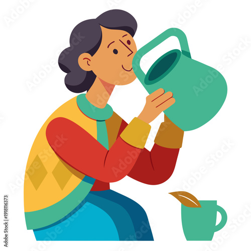 Woman smiling while holding a green watering can