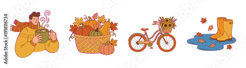 Flat Vector Cozy Autumn Lifestyle Element Kit for Seasonal Branding and Fall Scrapbooking Designs