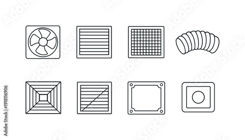 Home bathroom ventilation: exhaust fan, vent cover, air grille, duct pipe, ceiling vent, wall vent, mounting frame, control switch