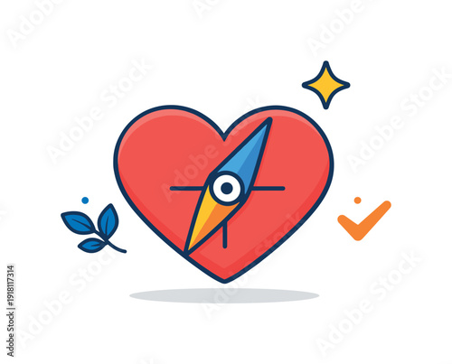 Personal fulfillment and value-driven lifestyle choices centered on aligning actions with priorities, a heart aligned with a compass needle and a