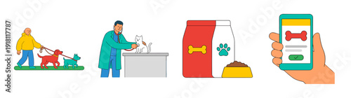 Flat Vector Pet Care Service Illustration Asset Sheet for Veterinary Clinic and Animal Welfare Management