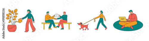 Flat Vector Lifestyle Activities Illustration Set for Wellness and Remote Work Concept