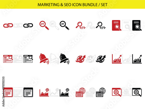 Marketing and seo icon bundle for website optimization and digital strategy development
