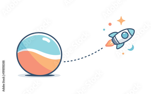 Strategic retreat and stepping back to regain strength and clarity expressed through cosmic distance, a spacecraft gently moving away from a planet