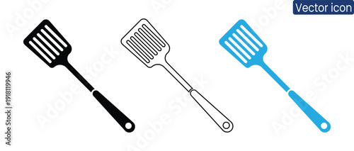 Modern kitchen spatula icons in various styles for culinary designs