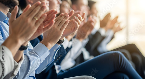 Audience applauding in a conference or presentation setting with appreciation and acknowledgement