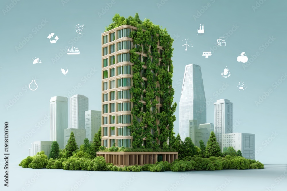 Fototapeta premium A tall building covered in greenery, symbolizing eco-friendly city design