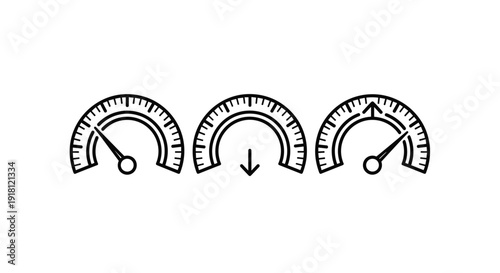Speedometer, gauge, set, vector, illustration, showing, different, levels, of, performance, measurements, including, low, medium, and, high, speed, progress, indicator, dashboard,