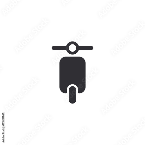 Black front‑view scooter icon with circular headlight, handlebars, and single front wheel. Minimal vector symbol suitable for transport apps, mobility services, maps, parking indicators, and navigatio