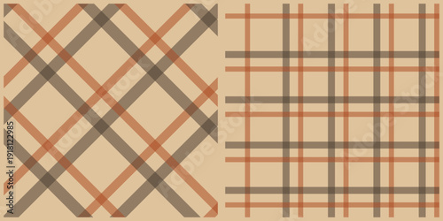Tartan Plaid Pattern Design with Brown and Orange on Beige Background