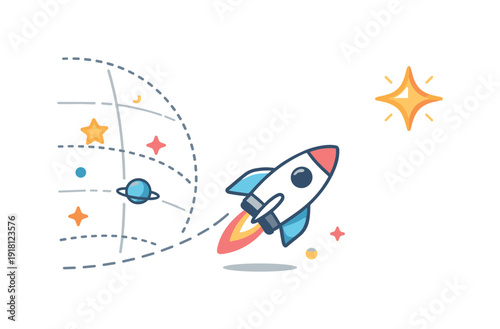 Exploring unknown opportunities and expanding boundaries in innovation and strategy expressed through cosmic exploration, a spacecraft approaching the