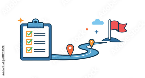 Intentional clarity and focus at the start of a project cycle centered on defining priorities and setting direction, a clean roadmap line leading to a